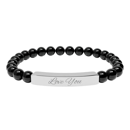Engraved Natural Stone Bar Bracelet — "Love You" Stretch Beaded Bracelet