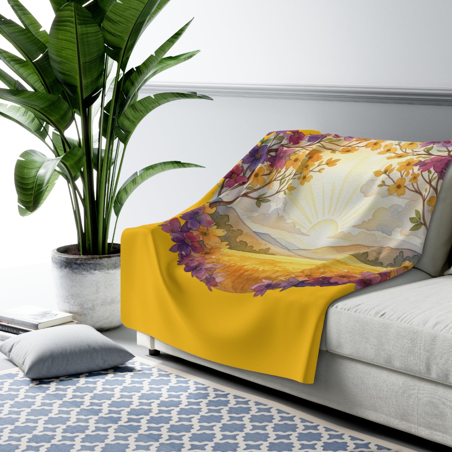 Dogwood Framed TN Landscape Sherpa Fleece Kindness Ripples Blanket - Cozy Floral Throw for Comfort and Inspiration, Cookeville, TN, Dogwoods, Sunrise, Sunset