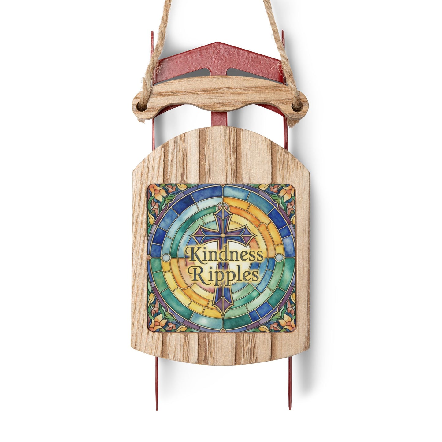 Sled Ornament with Stained Glass Faith Design - Kindness Ripples - Christmas Kindness