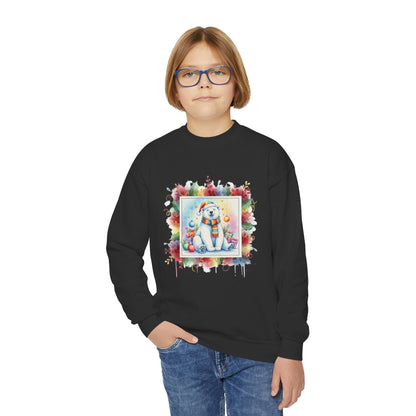 Festive Polar Bear Youth Crewneck Sweatshirt