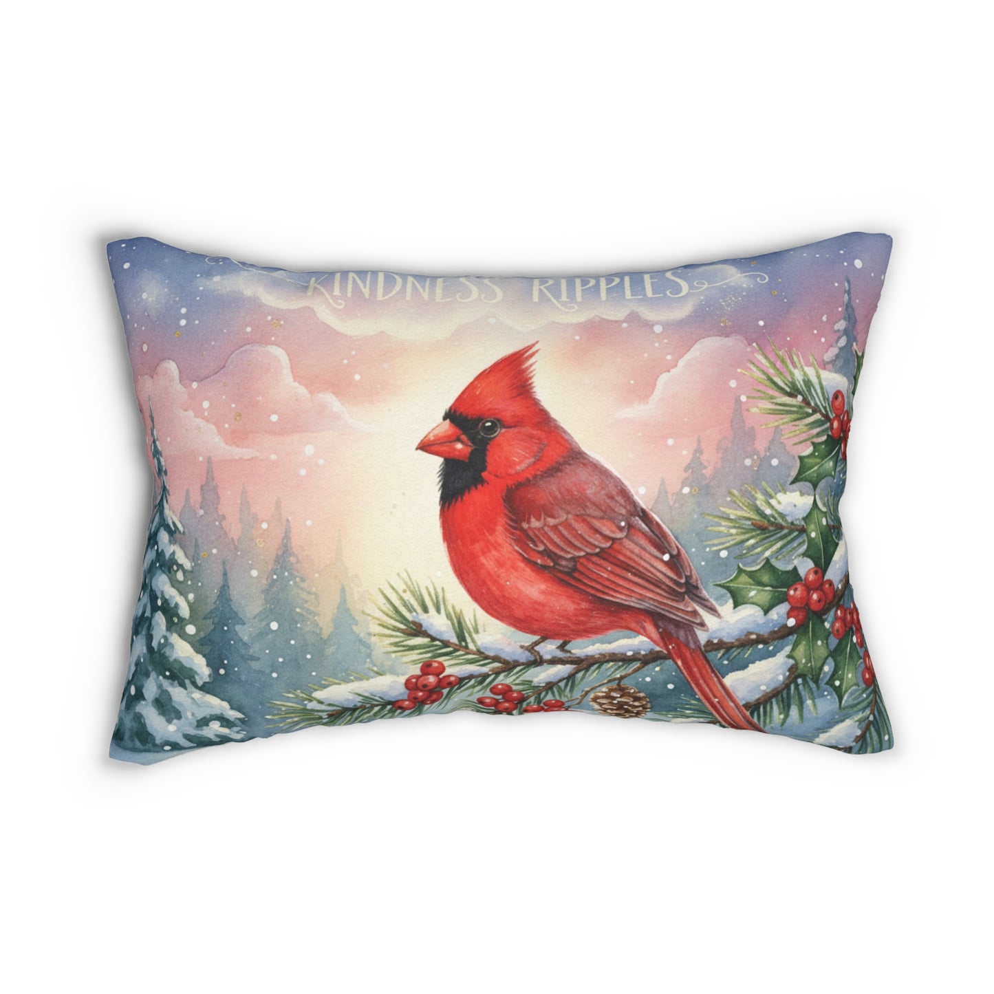 Christmas Cardinal Lumbar Pillow – "Kindness Ripples" Seasonal Decor