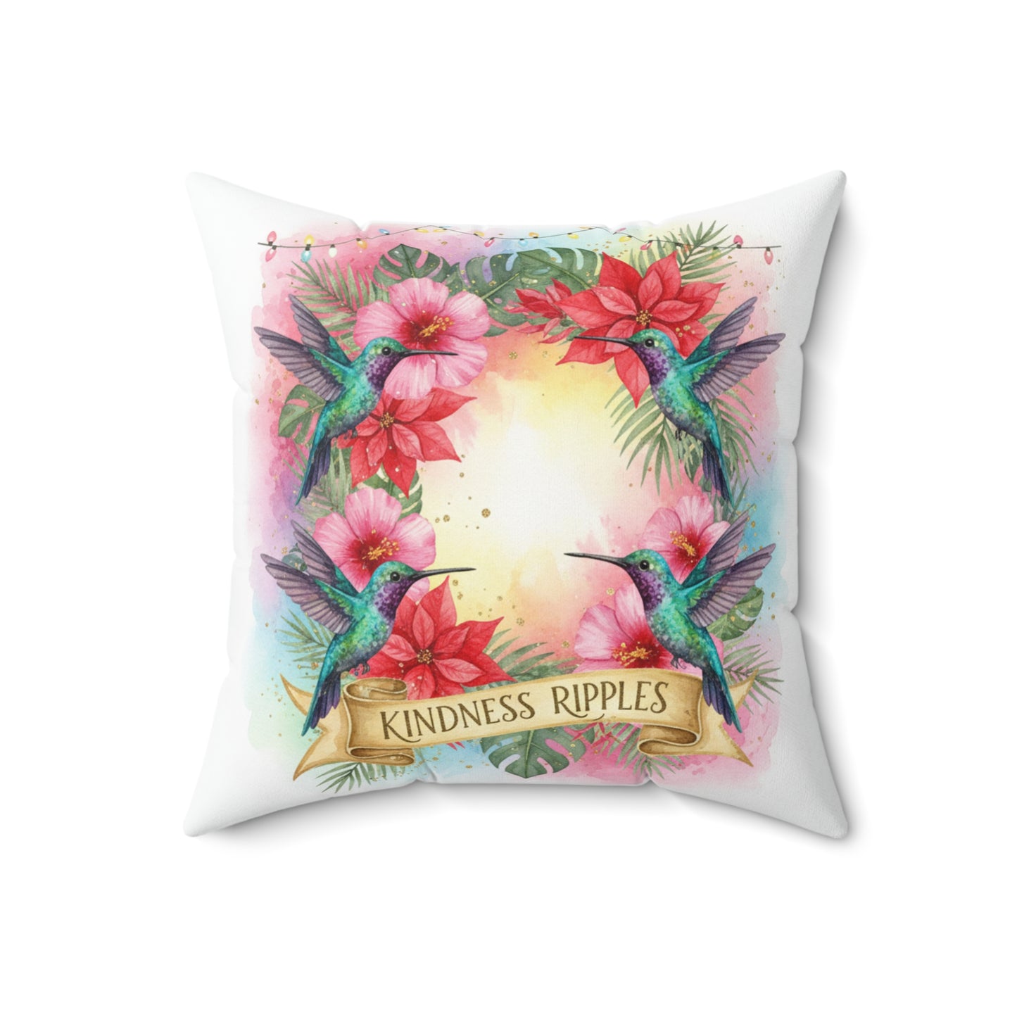Kindness Ripples Decorative Pillow with Hummingbird Design