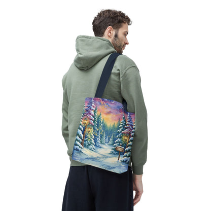 Enchanting Watercolor Winter Wonderland Tote Bag - Festive Holiday Gift & Everyday Carryall | 3 Sizes, Custom Handles