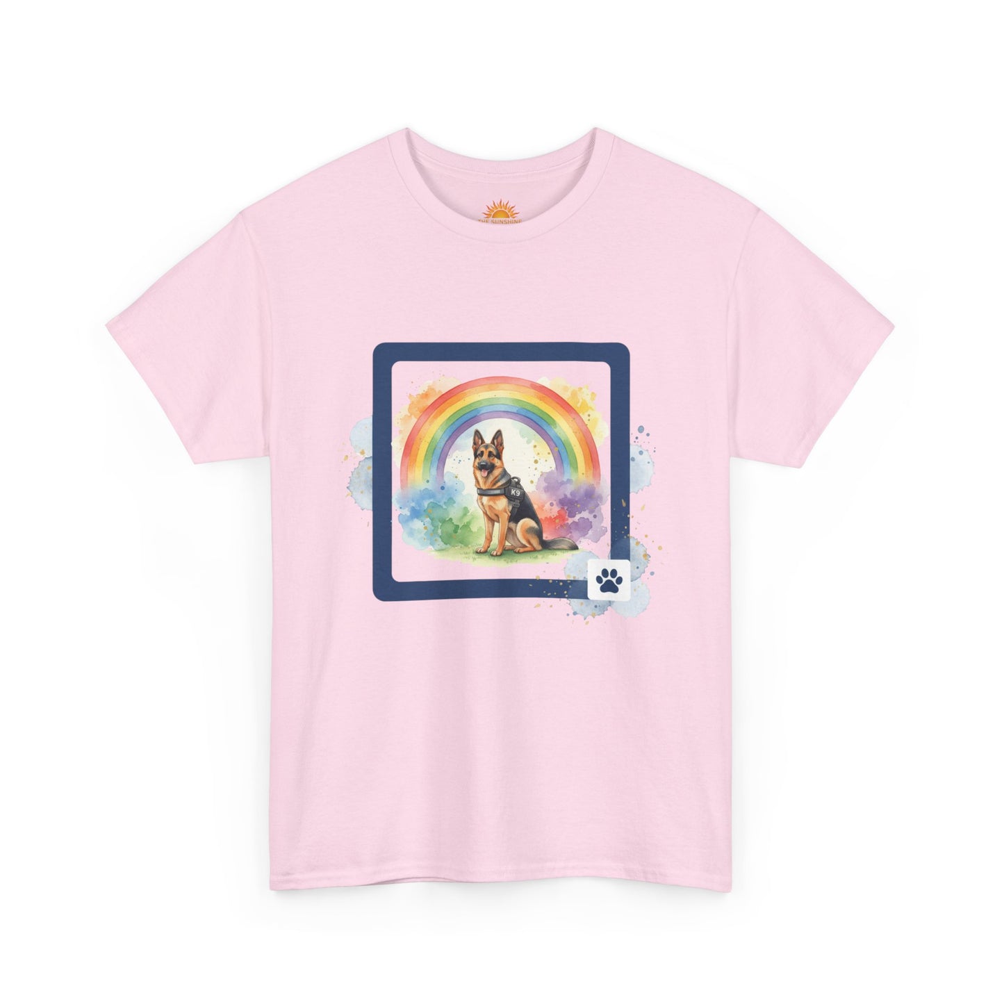 German Shepherd Rainbow Tee — Dog Lover T-Shirt with Paw Print