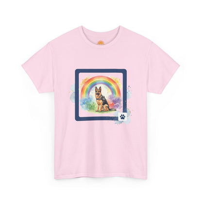 German Shepherd Rainbow Tee — Dog Lover T-Shirt with Paw Print