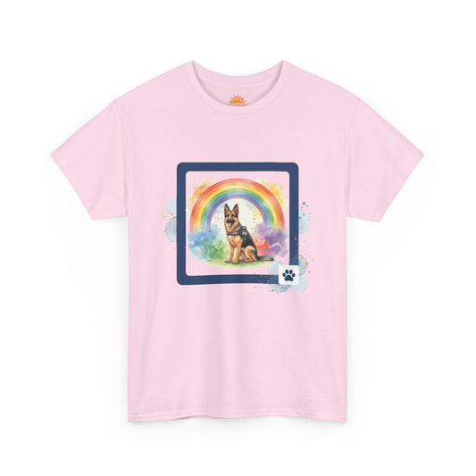 German Shepherd Rainbow Tee — Dog Lover T-Shirt with Paw Print