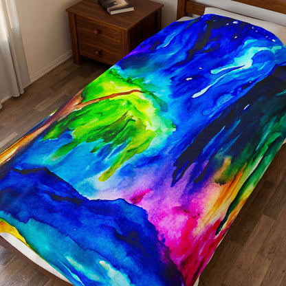 Vibrant Colorful Forest Landscape Velveteen Plush Blanket