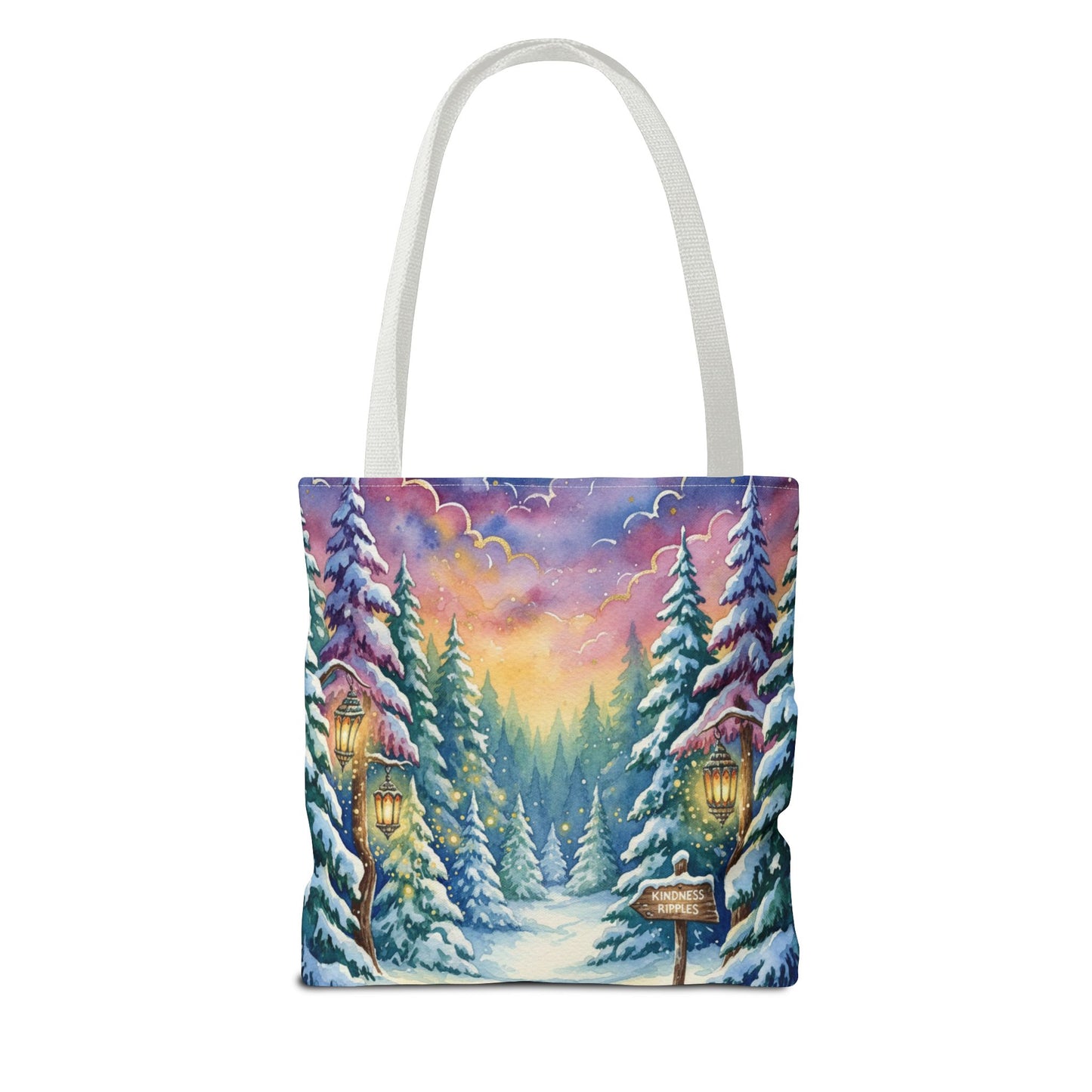 Enchanting Watercolor Winter Wonderland Tote Bag - Festive Holiday Gift & Everyday Carryall | 3 Sizes, Custom Handles