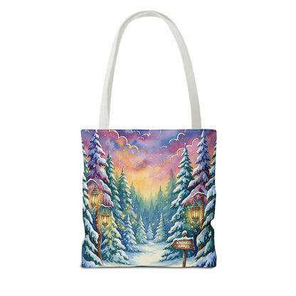 Enchanting Watercolor Winter Wonderland Tote Bag - Festive Holiday Gift & Everyday Carryall | 3 Sizes, Custom Handles
