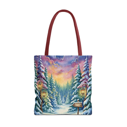 Enchanting Watercolor Winter Wonderland Tote Bag - Festive Holiday Gift & Everyday Carryall | 3 Sizes, Custom Handles