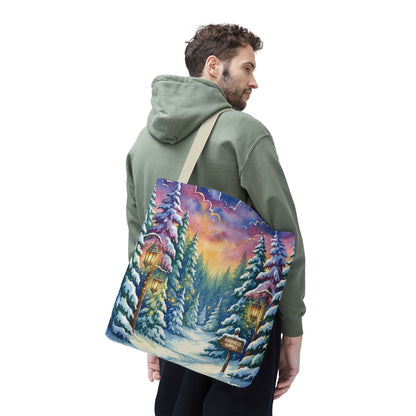 Enchanting Watercolor Winter Wonderland Tote Bag - Festive Holiday Gift & Everyday Carryall | 3 Sizes, Custom Handles
