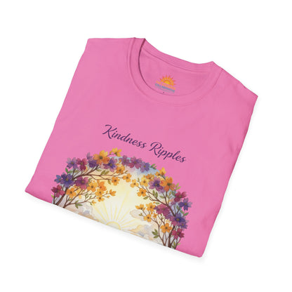 Unisex Softstyle Kindness Ripples Dogwoods and Sunshine T-Shirt, Cookeville, TN, Purple and Gold, Waterfall Capital of the World