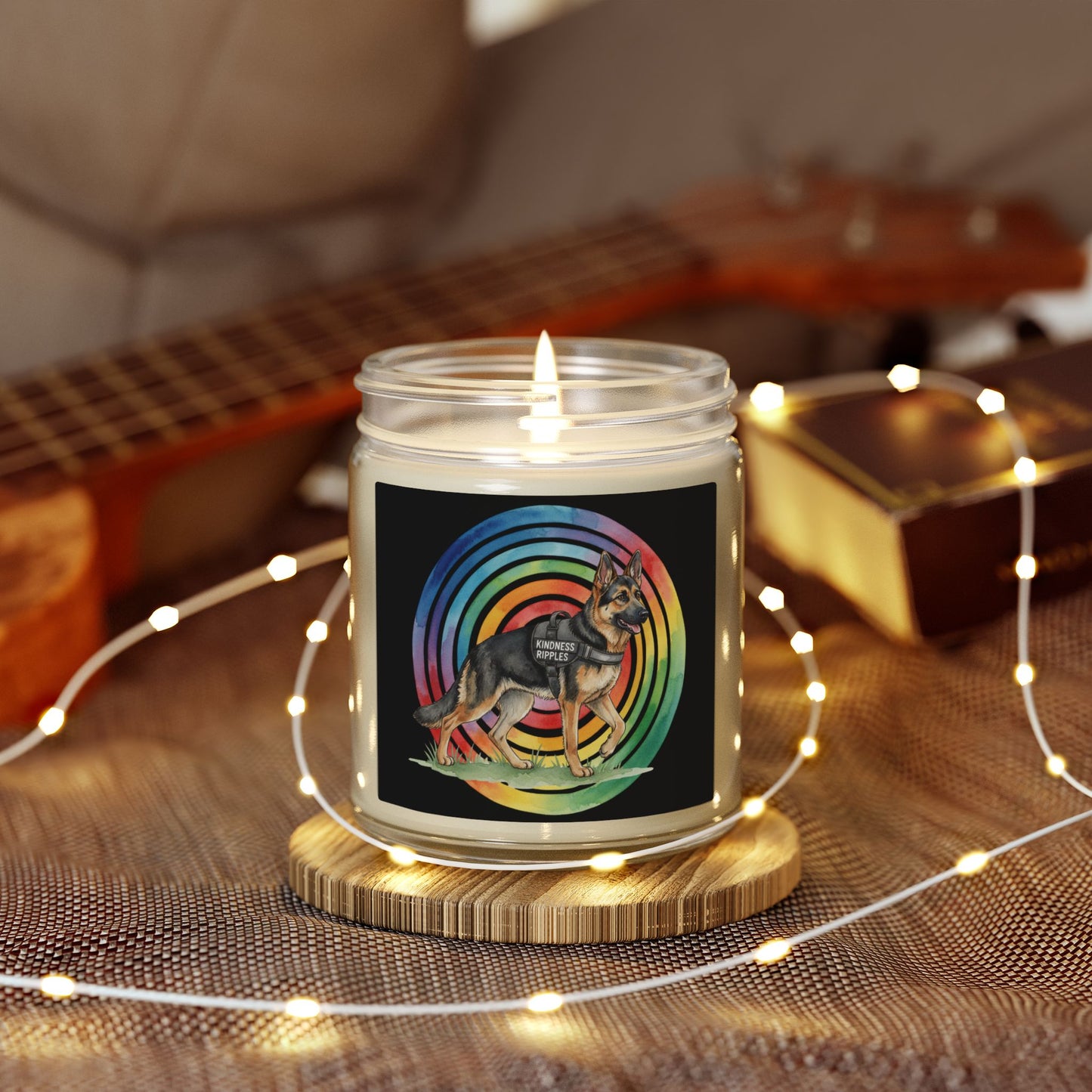 Coconut Apricot Scented Candle — Rainbow German Shepherd 4oz/9oz