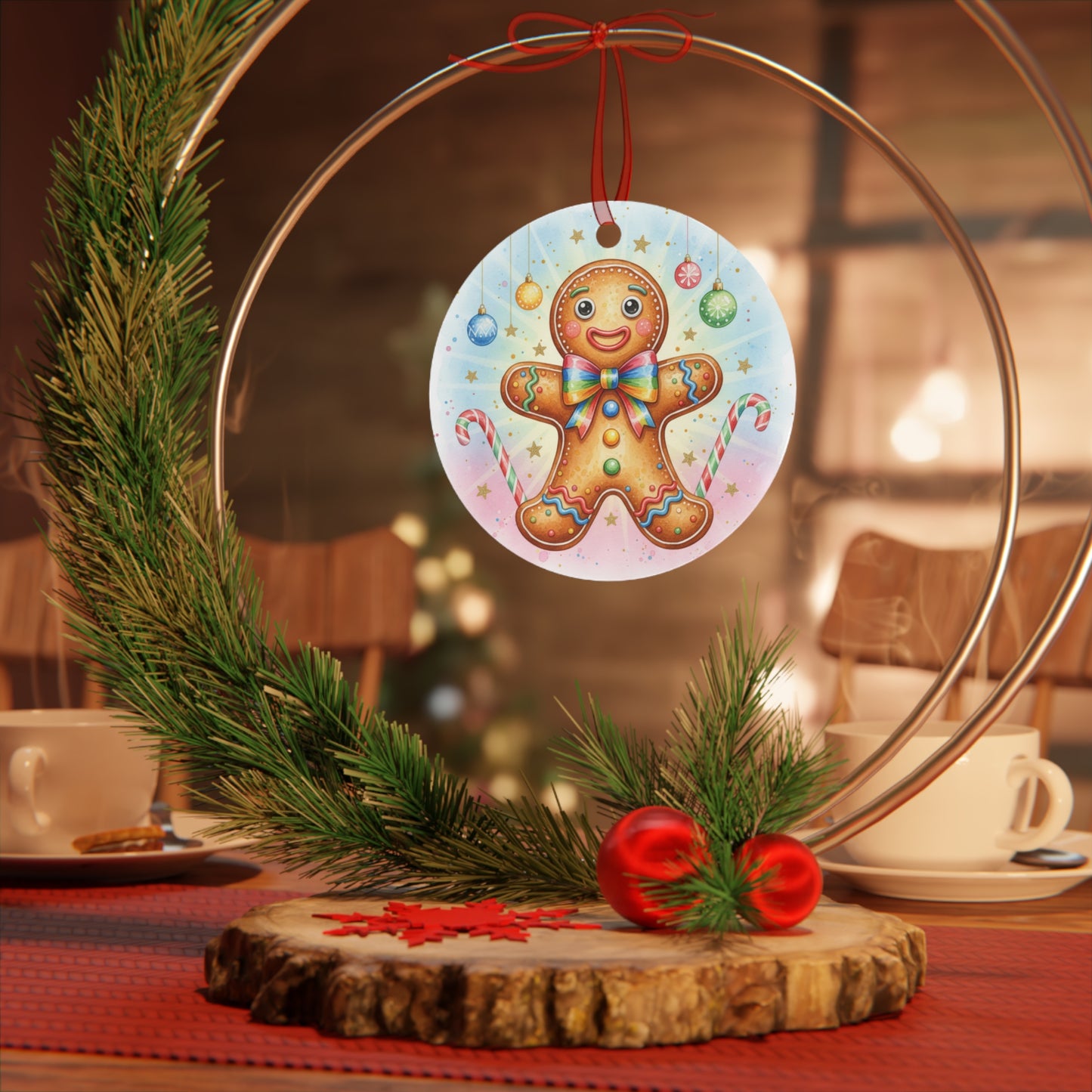 Gingerbread Man Metal Ornament for Christmas Tree
