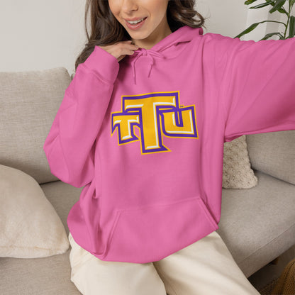 Pink School Logo Hoodie — Retro TTU Initials Pullover