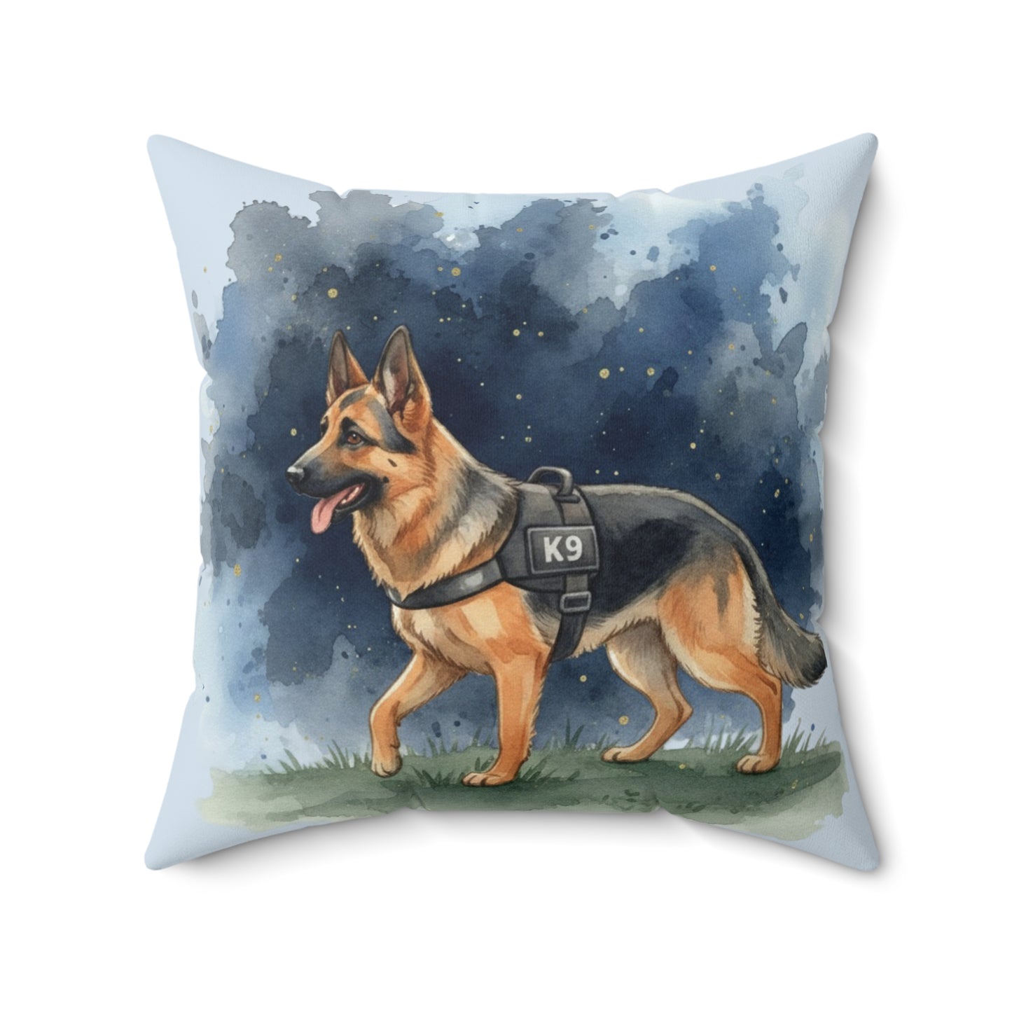 K9 German Shepherd Decorative Pillow — Watercolor Police Dog Square Throw Pillow