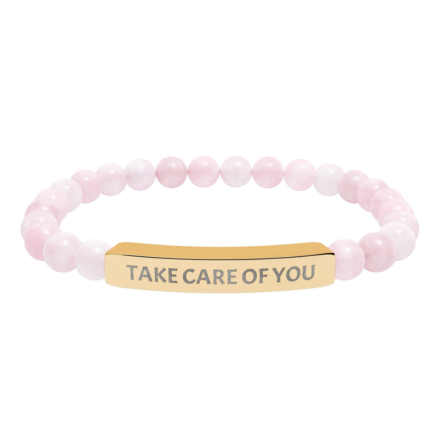 Take Care of You Natural Stone Stretch Bar Bracelet — Engraved Self-Care Jewelry