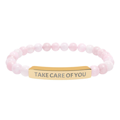 Take Care of You Natural Stone Stretch Bar Bracelet — Engraved Self-Care Jewelry