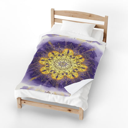 Mandala Velveteen Plush Blanket - Cozy Decorative Throw for Relaxation and Gifts, Purple and Gold, Peaceful, Kindness, Calm