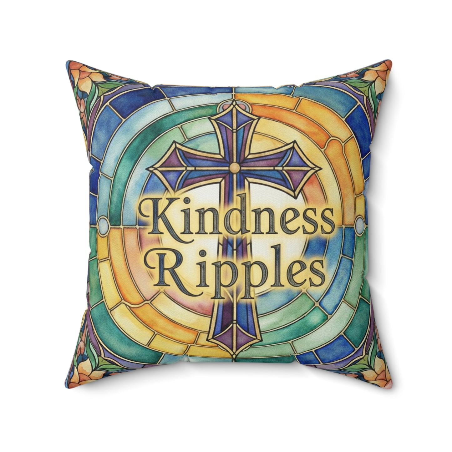 Colorful Kindness Ripples Throw Pillow - Inspirational Home Decor - Stained Glass - Kindness