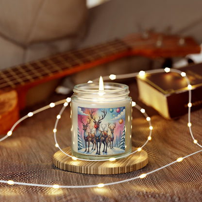 Holiday Scented Candle with Reindeer Design - Coconut Apricot Wax (4oz, 9oz)