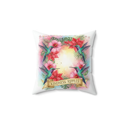 Kindness Ripples Decorative Pillow with Hummingbird Design