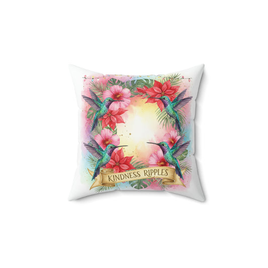 Kindness Ripples Decorative Pillow with Hummingbird Design