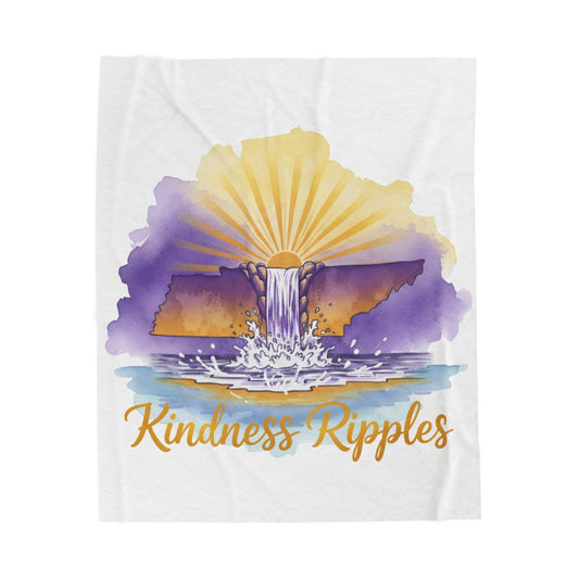 White Kindness Ripples Velveteen Plush Blanket - Cozy Statement Throw for Comfort & Warmth, Cookeville, TN, Waterfall Capital of the World