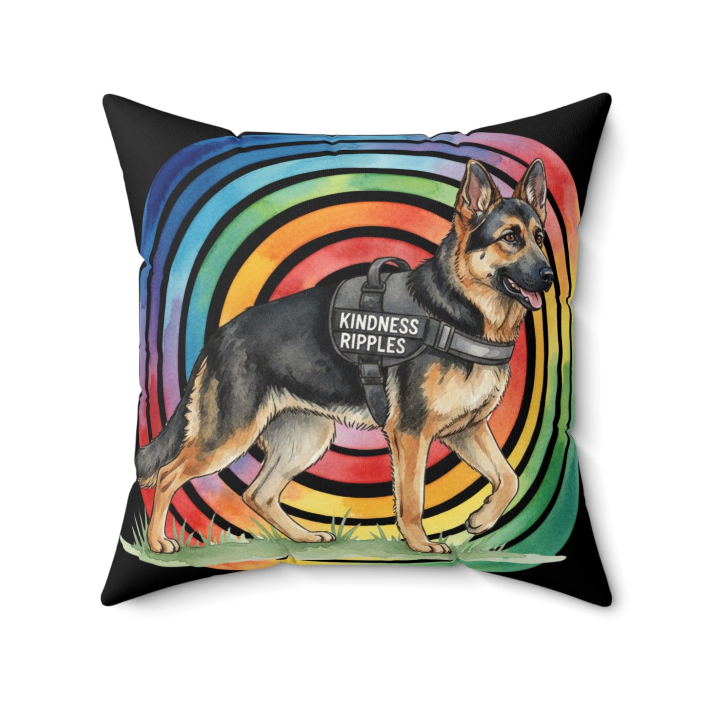 Kindness Ripples German Shepherd Pillow — Rainbow Retro Decorative Pillow