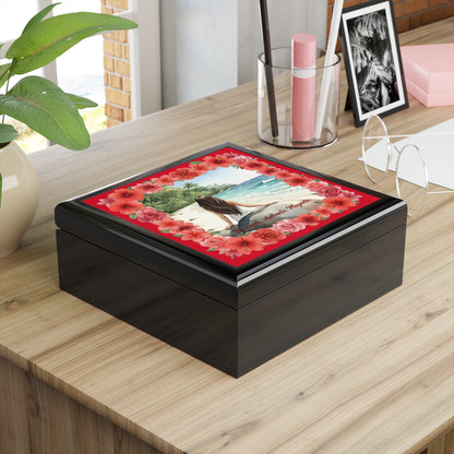 The Cristina - Tropical Floral Jewelry Box - Elegant Accessory Organizer with Hibiscus Design
