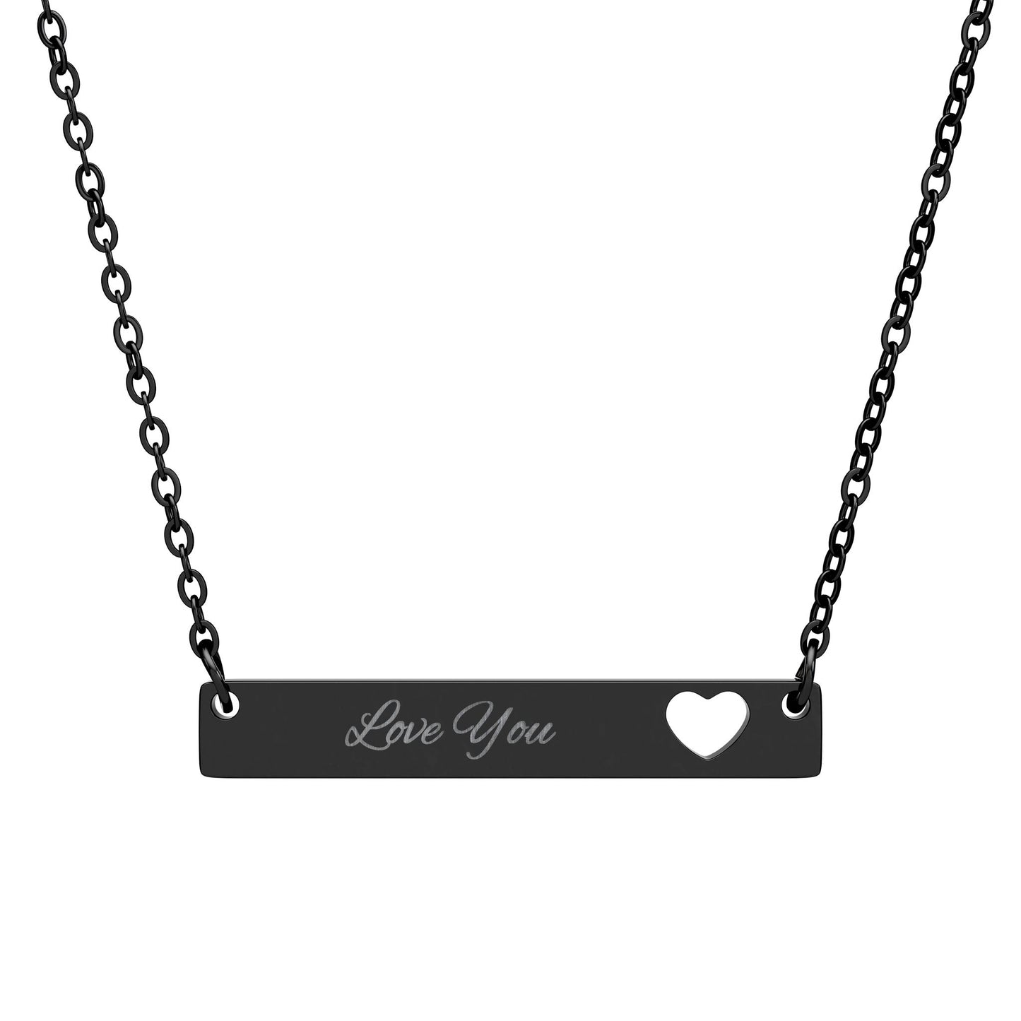 Cutout Heart Bar Necklace — Engraved "Love You" Personalized Pendant