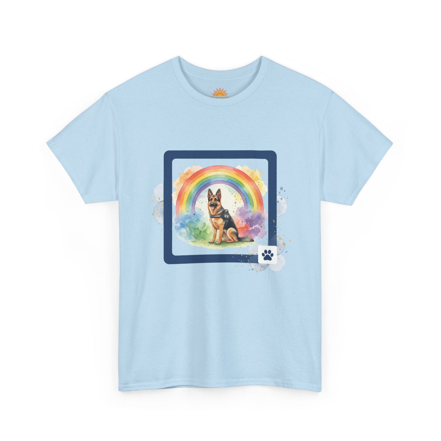 German Shepherd Rainbow Tee — Dog Lover T-Shirt with Paw Print