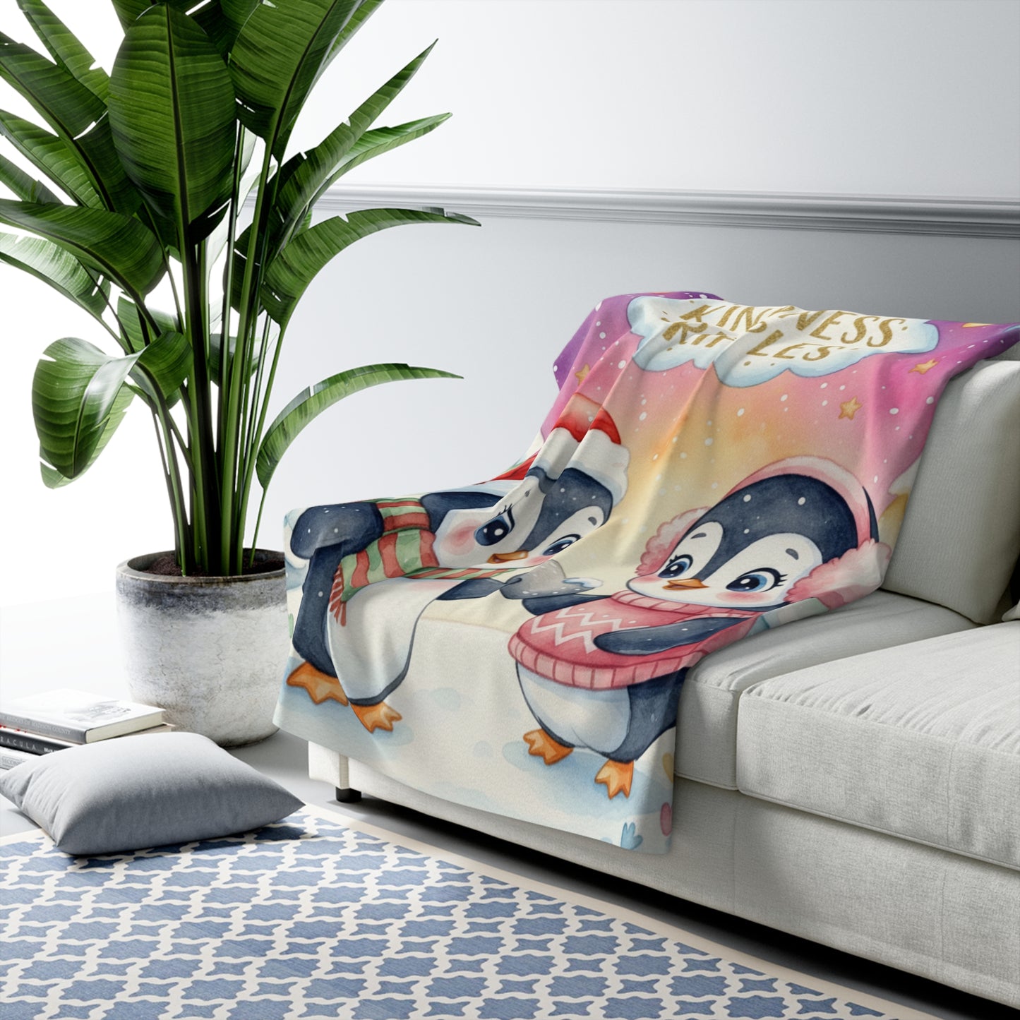 Sherpa Fleece Blanket - Penguin Couple T and J Design