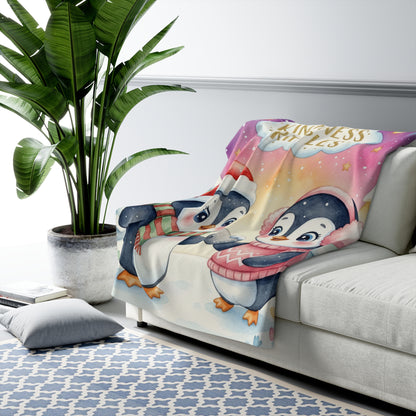 Sherpa Fleece Blanket - Penguin Couple T and J Design