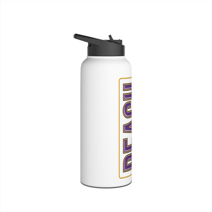 Beach Stainless Steel Water Bottle — Vertical Purple & Gold 'BEACH' Travel Bottle