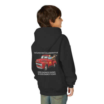 Youth Hooded Sweatshirt - Kindness & Good Energy, Cozy Gift, Throwback, Sunshine Vibes, Kids Apparel, Spring & Summer Fashion