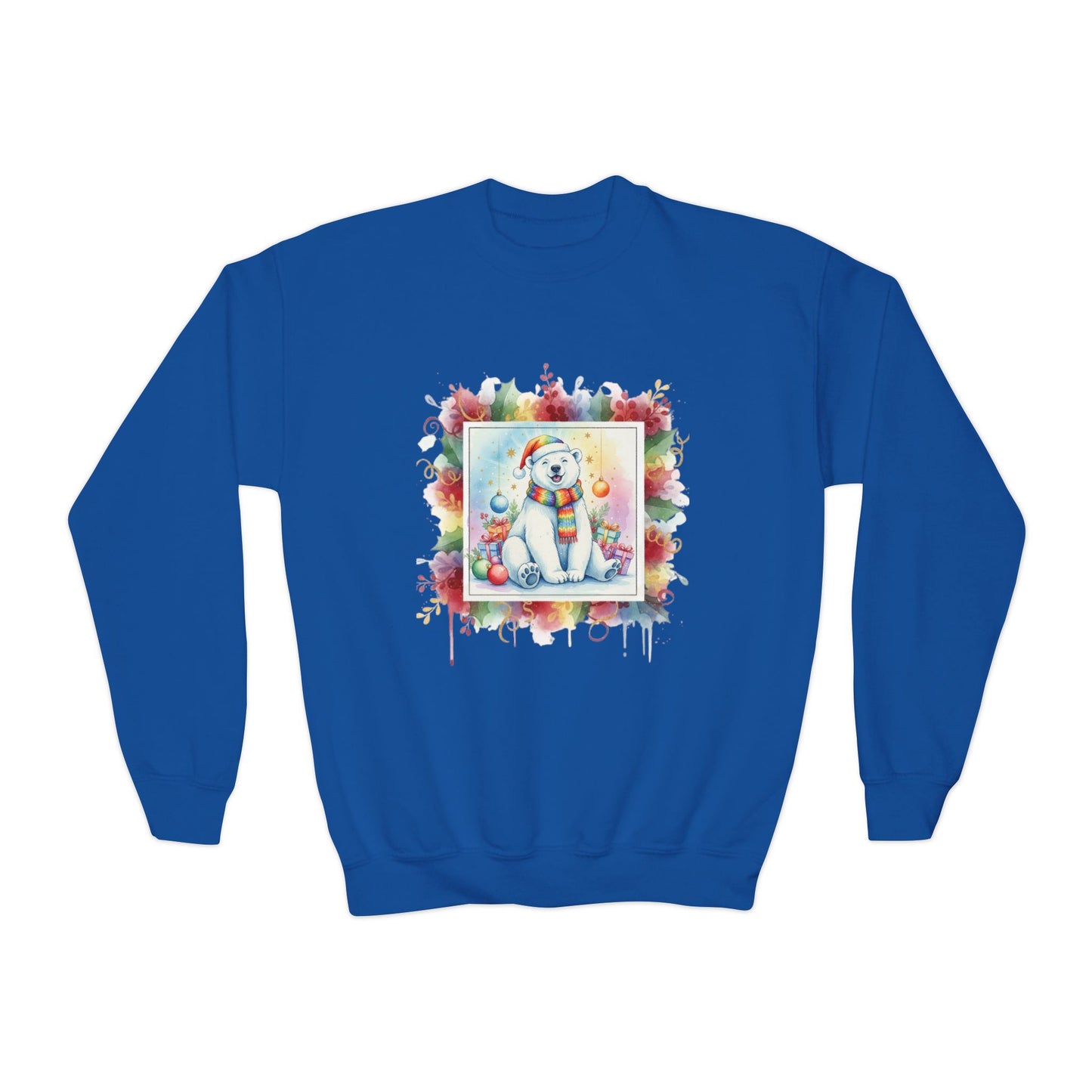 Festive Polar Bear Youth Crewneck Sweatshirt