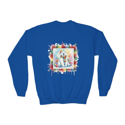 Festive Polar Bear Youth Crewneck Sweatshirt