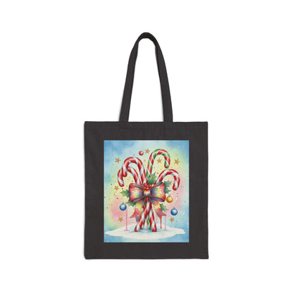 Festive Candy Cane Tote Bag - Christmas Canvas Shopper