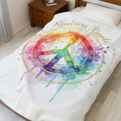 Colorful Peace Sign Velveteen Plush Blanket - Kindness Ripples Design