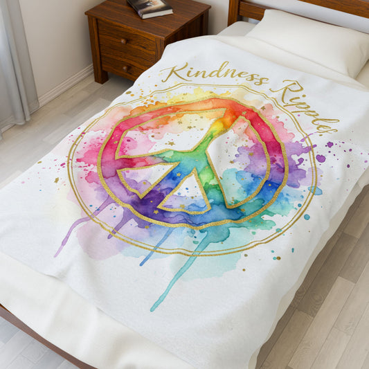 Colorful Peace Sign Velveteen Plush Blanket - Kindness Ripples Design