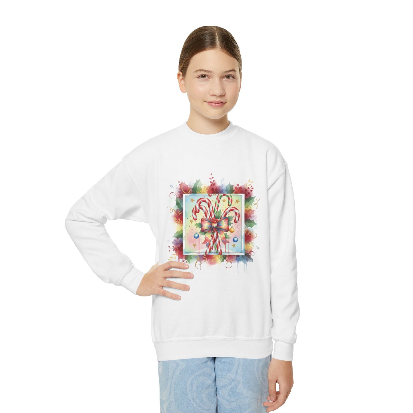 Candy Cane Youth Crewneck Sweatshirt - Festive Holiday Apparel
