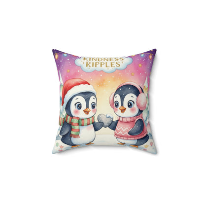 Cutest Penguin Couple Pillow — "T and J" Spun Polyester Square Pillow