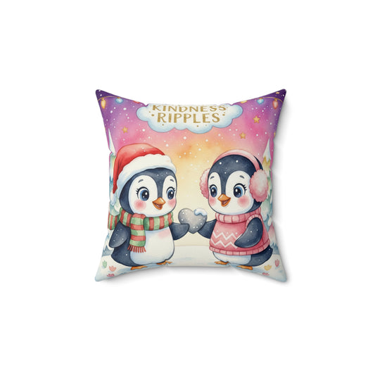 Cutest Penguin Couple Pillow — "T and J" Spun Polyester Square Pillow