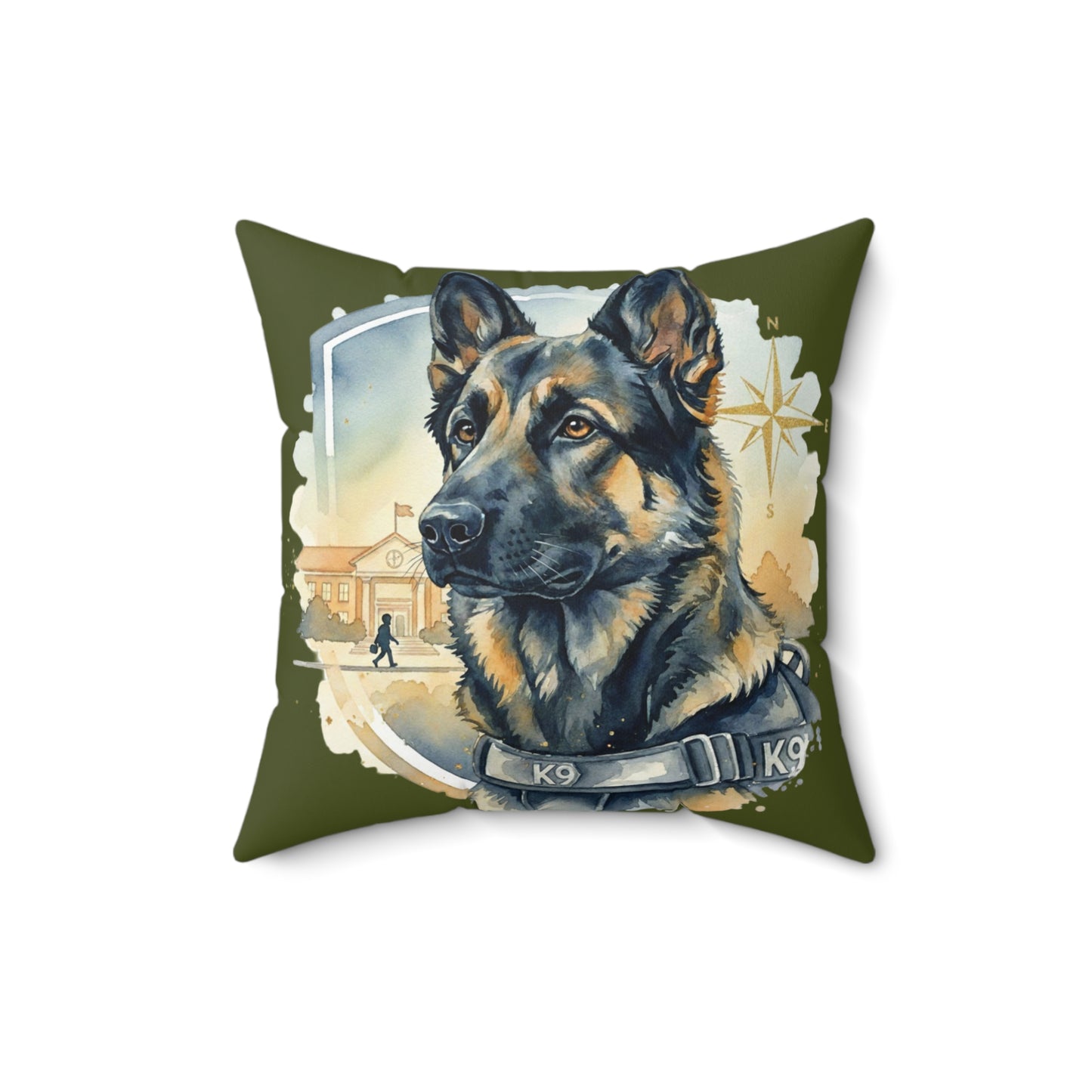 K9 German Shepherd Decorative Pillow – Military Green Dog Lover Throw Pillow