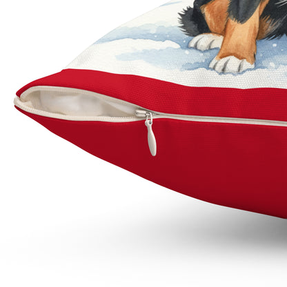 Bernese Mountain Dog Christmas Pillow – Holiday Tree & Gifts Decorative Throw Pillow