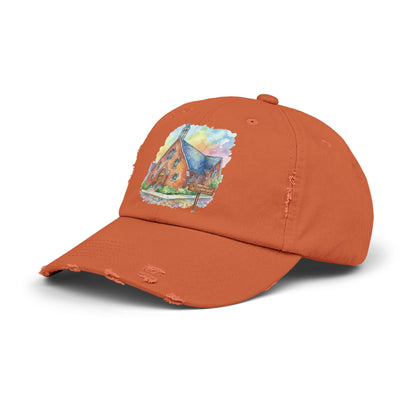 Distressed Cap with Watercolor Church Illustration -- Pays Homage to the Amazing St. William Community