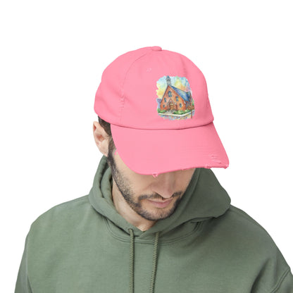 Distressed Cap with Watercolor Church Illustration -- Pays Homage to the Amazing St. William Community