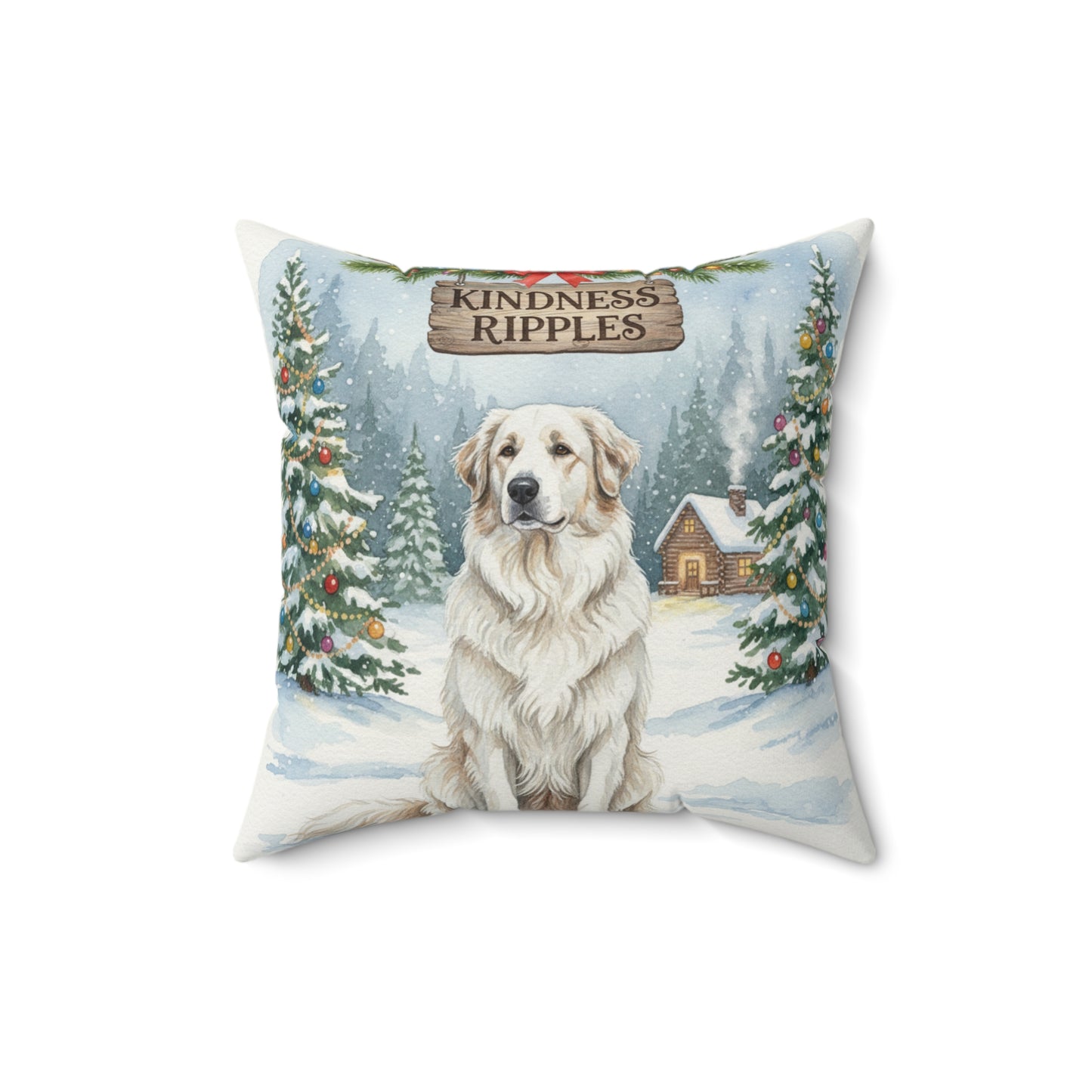 Sweet Great Pyrenees Dog Christmas Pillow – Holiday Tree & Gifts Decorative Throw Pillow