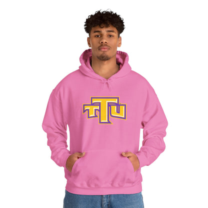 Pink School Logo Hoodie — Retro TTU Initials Pullover